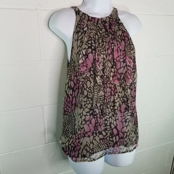 Y2k Vtg Marina Luna Fairy Coquette silk ruffle watercolor sleeveless top - Picture 5 of 8